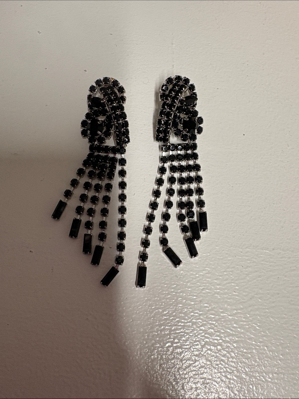 Free People Black Crystal Fringe Drop Earrings